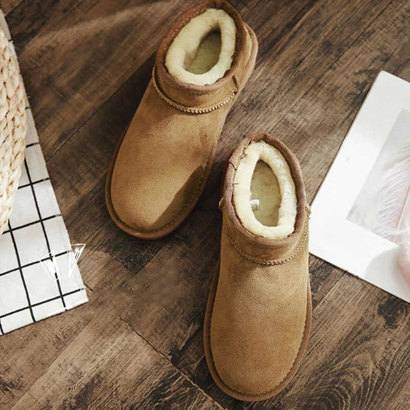 

GRWG 100% Natural Sheep Fur Woman Snow Boots Lady Warm Ankle Boots Genuine Sheepskin Leather Boots Winter Shoes For Women