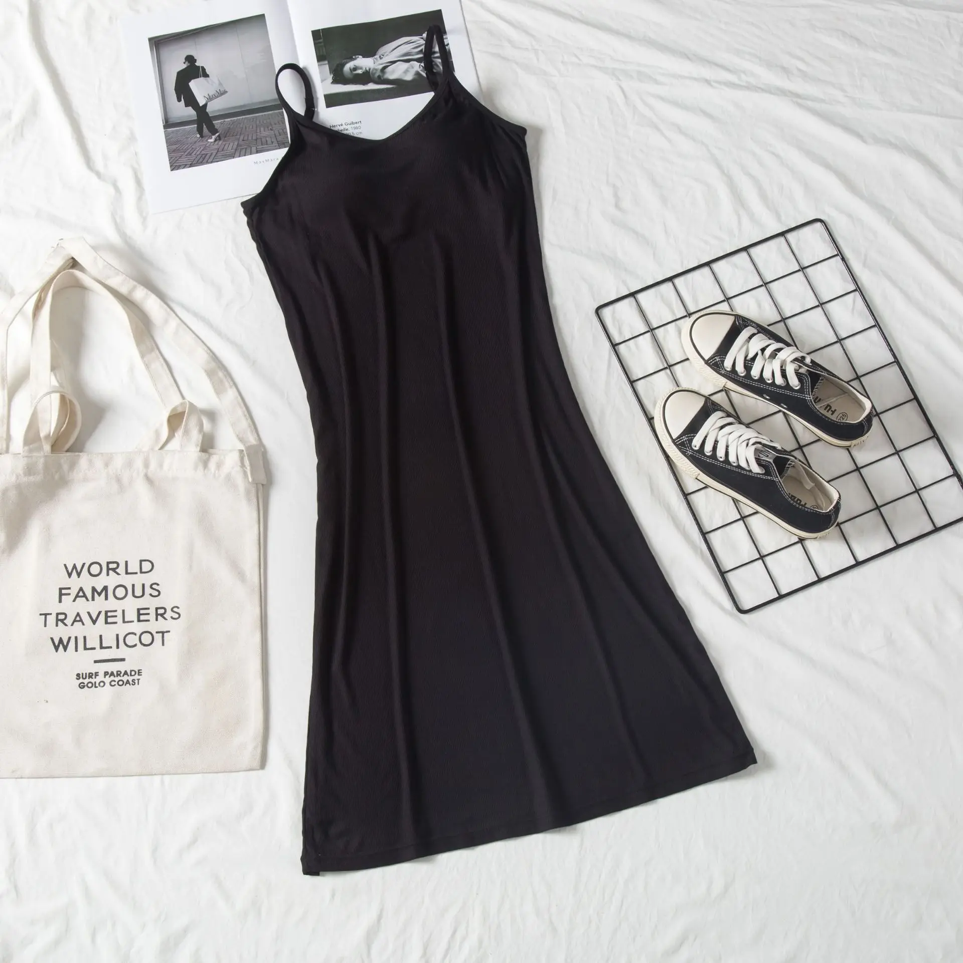 2021 Spring and Summer New Nightdress with Breast Pad Modal Thread Knee Strap Skirt Can Be Worn Loose Large Size Home Nightdress