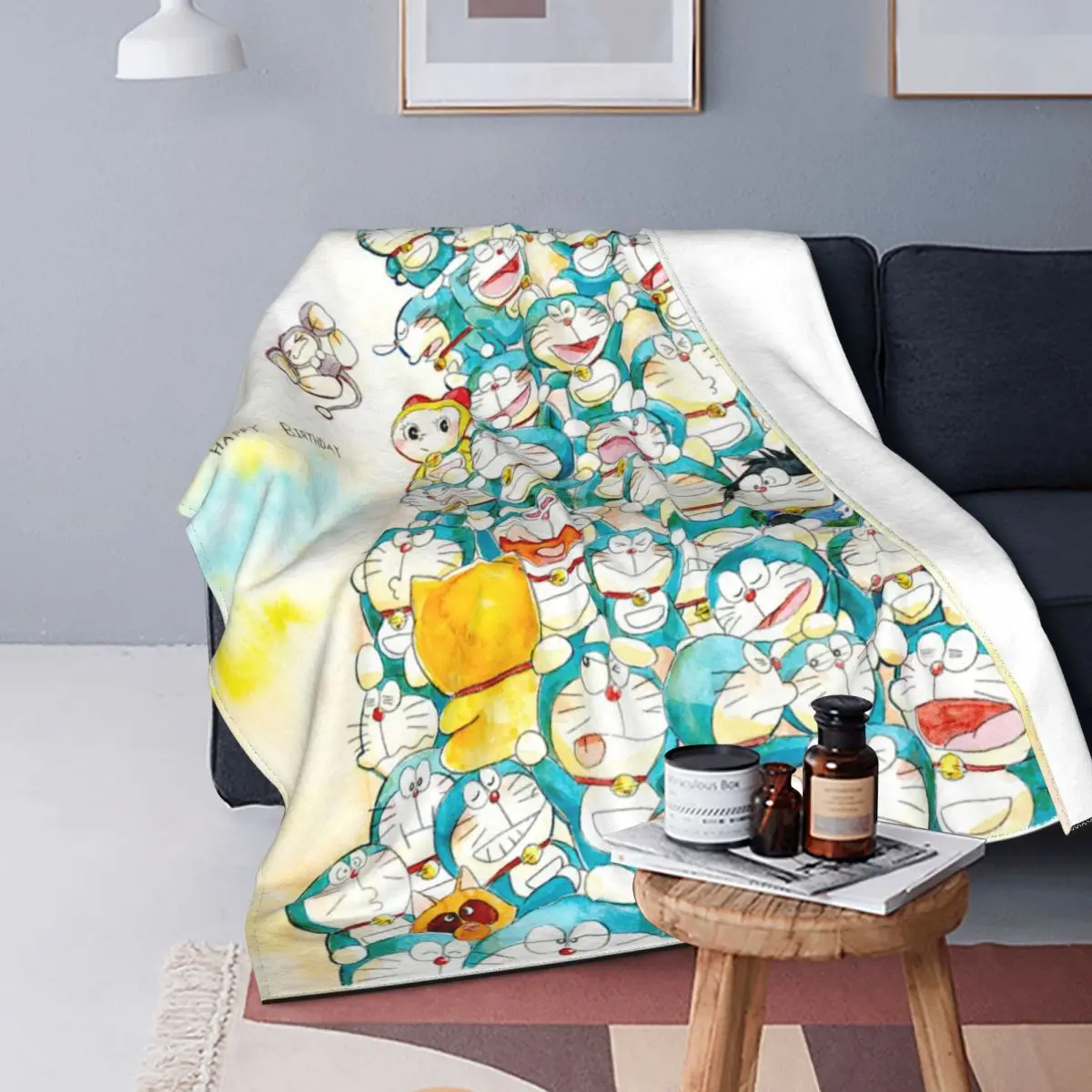 

Doraemon Cat Blanket Flannel Spring Autumn Anime Japan Manga Animal Portable Super Warm Throw Blanket for Home Bedroom Bedspread
