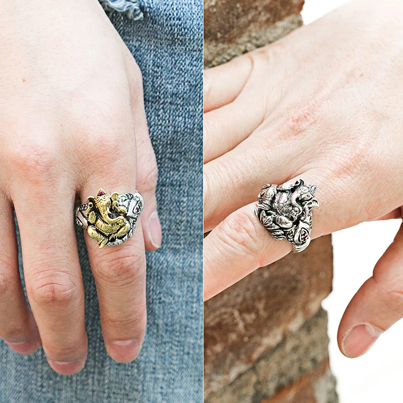 

CY Thai National Style Trunk God Ring Men's Domineering Personalized Elephant God Ring Hipster 925 Thai Silver