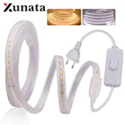 Светодиодная лента 220 в 240 в ЕС + переключатель, водонепроницаемая уличная Инженерная лампа 120 светодиодовм, белыйтеплый белый гибкий светодиодный светильник 2835