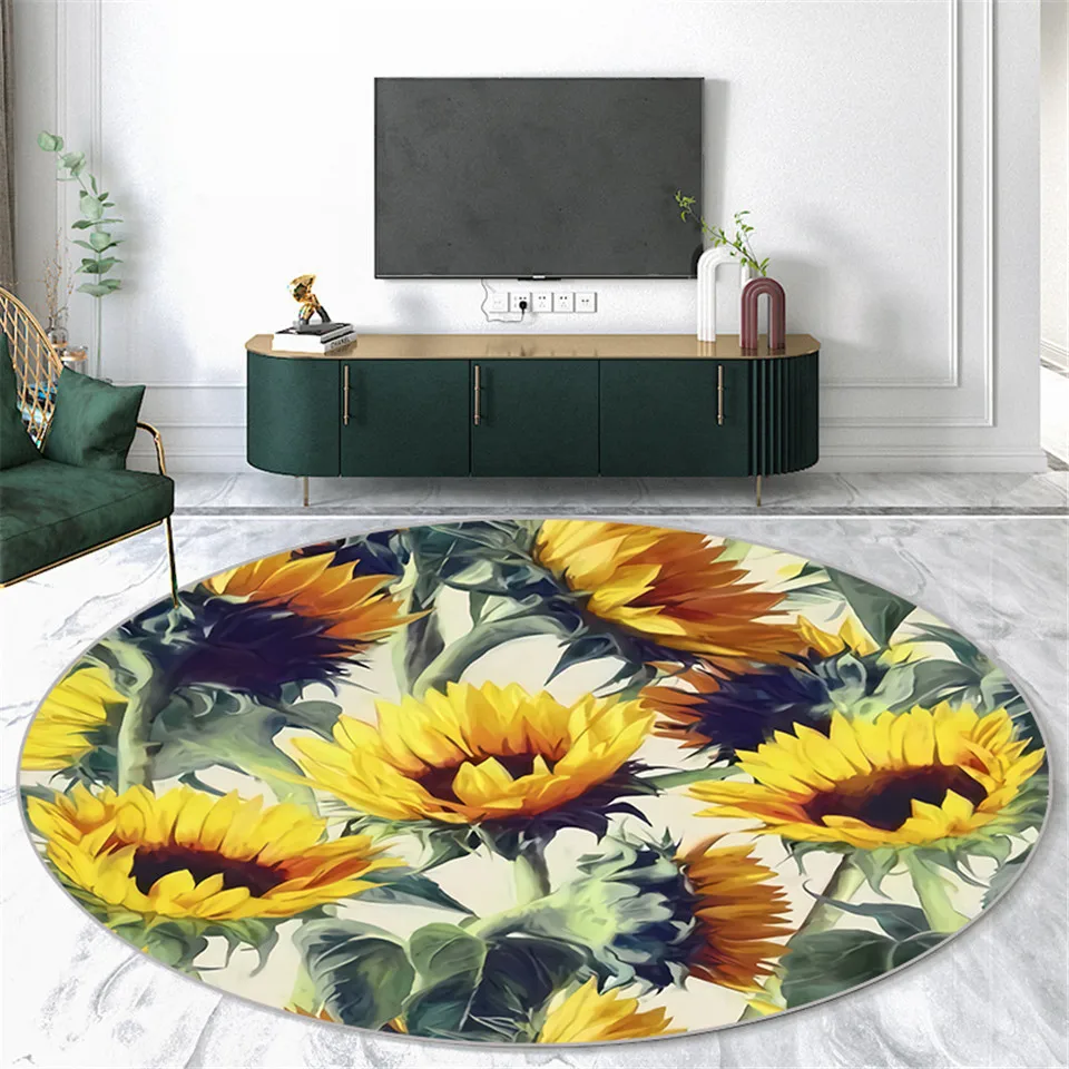 Ковер желтый в скандинавском стиле с подсолнухами круглый ковер для девушек