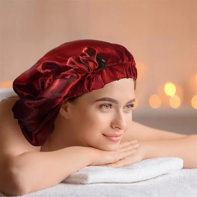 

2Pcs Satin Nightcaps Long-Cylinder Nightcaps With Buckle Beauty Hair Hats Shower Hats Night Sleeping Caps For Women