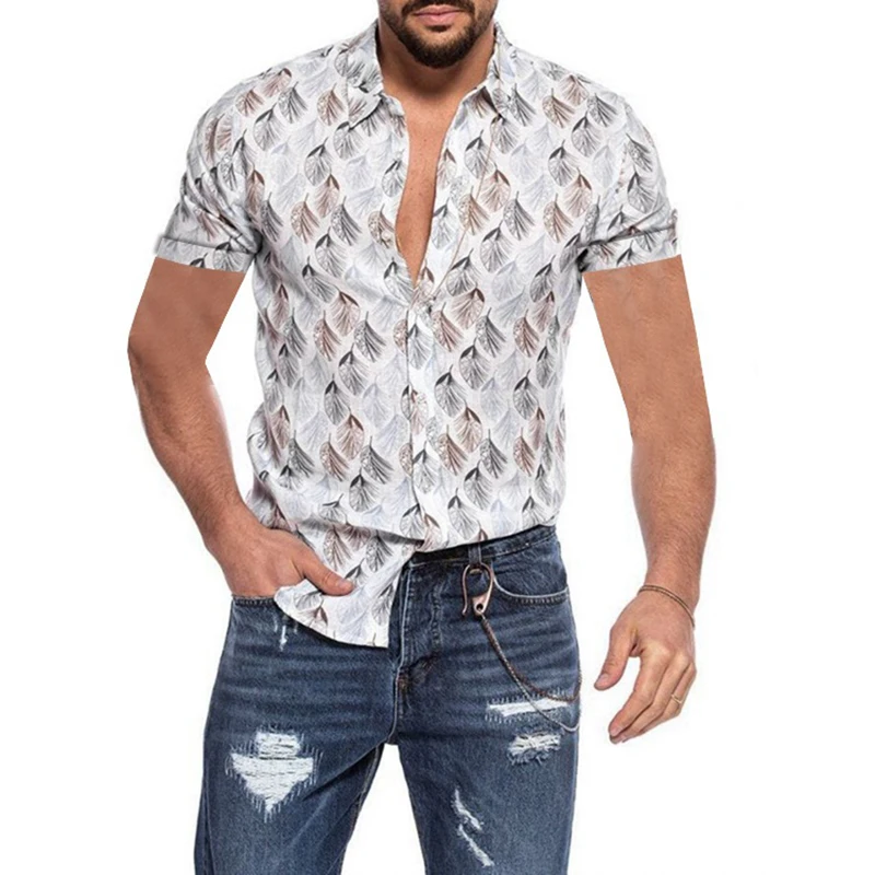 

Men Vintage Floral Printed Short Sleeve Shirts Summer New Fashion Casual Button Up Turn-down Collar Tops Harajuku Streetwears