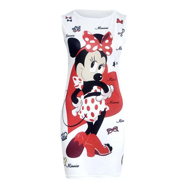 Женское платье карандаш без рукавов Disney Minnie Mickey Mouse летнее сексуальное