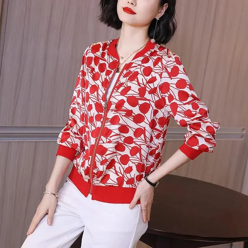 

Korean Fashion Short Printing jacket Women Casual Slim Plus size Cropped jacket Female 2021 Autumn Zipper Outwear Ladies