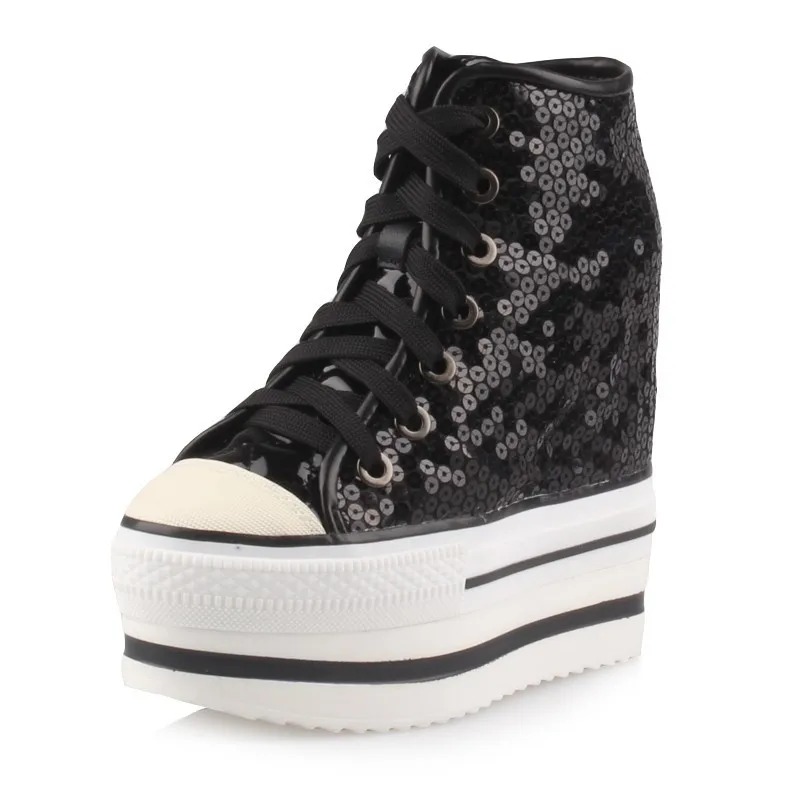 Женские туфли-лодочки с блестками на толстой платформе 12 см высоким верхом