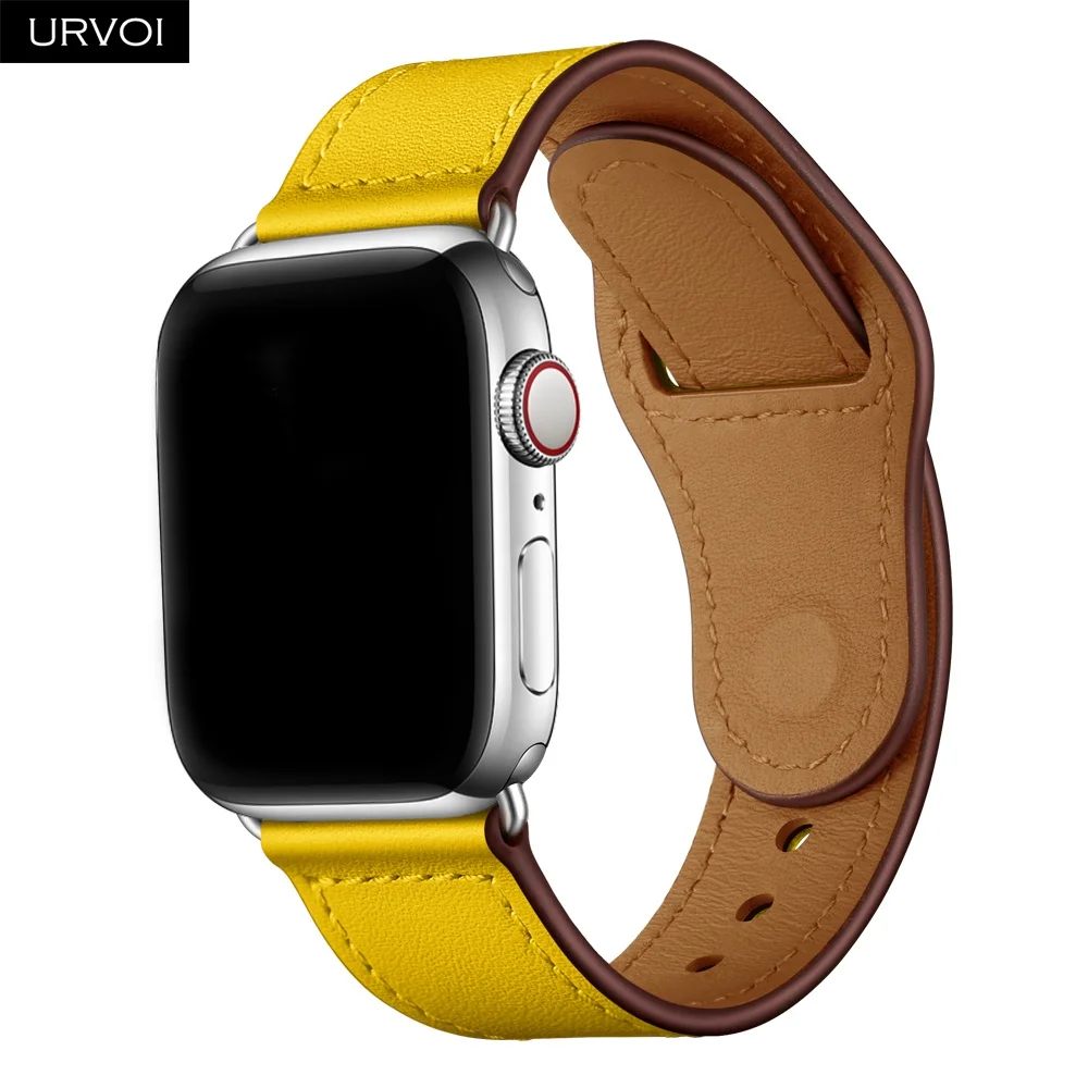 URVOI ремешок для apple watch серии 5/4 3, 2, 1, ремешок для наручных часов iWatch, большие размеры 40-44 мм спортивный ремешок из натуральной кожи Swift Pin& tuck ручной работы
