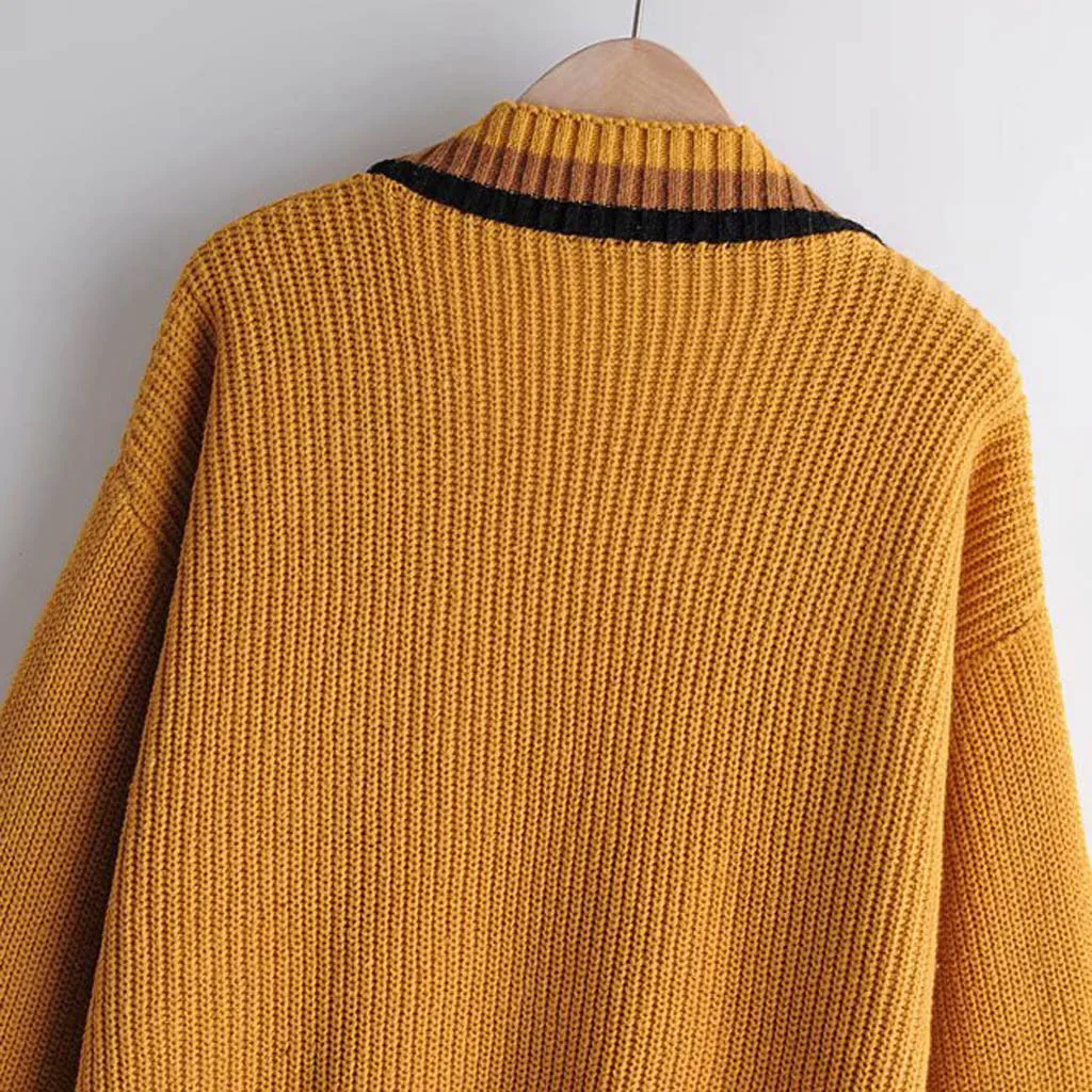 Осенний свитер Свободный корейский Средний длина длинный рукав v-образный вырез