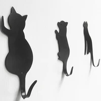 3pcsset black cartoon cat shape hook metal seamless key holder hanging hooks hats bag family robe hats bag wall hanger