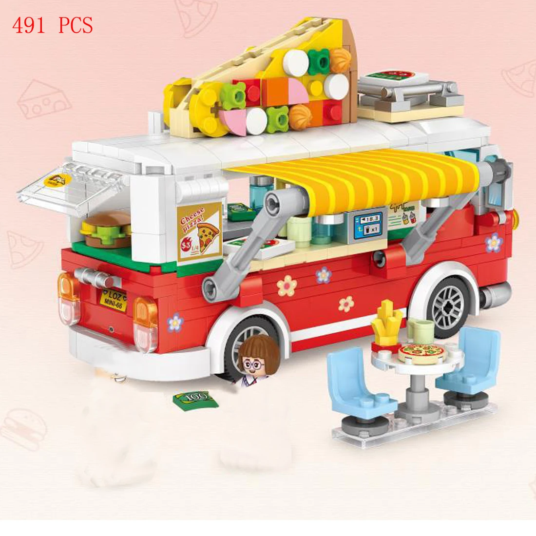 

hot Creative cummins Pizza fast food truck figures world park world park model car vehicle bricks mini build block toys for gift