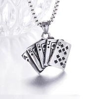 punk straight flush playing card pendant necklace men women gamblers lucky stainless steel spade necklace chain jewelry gift