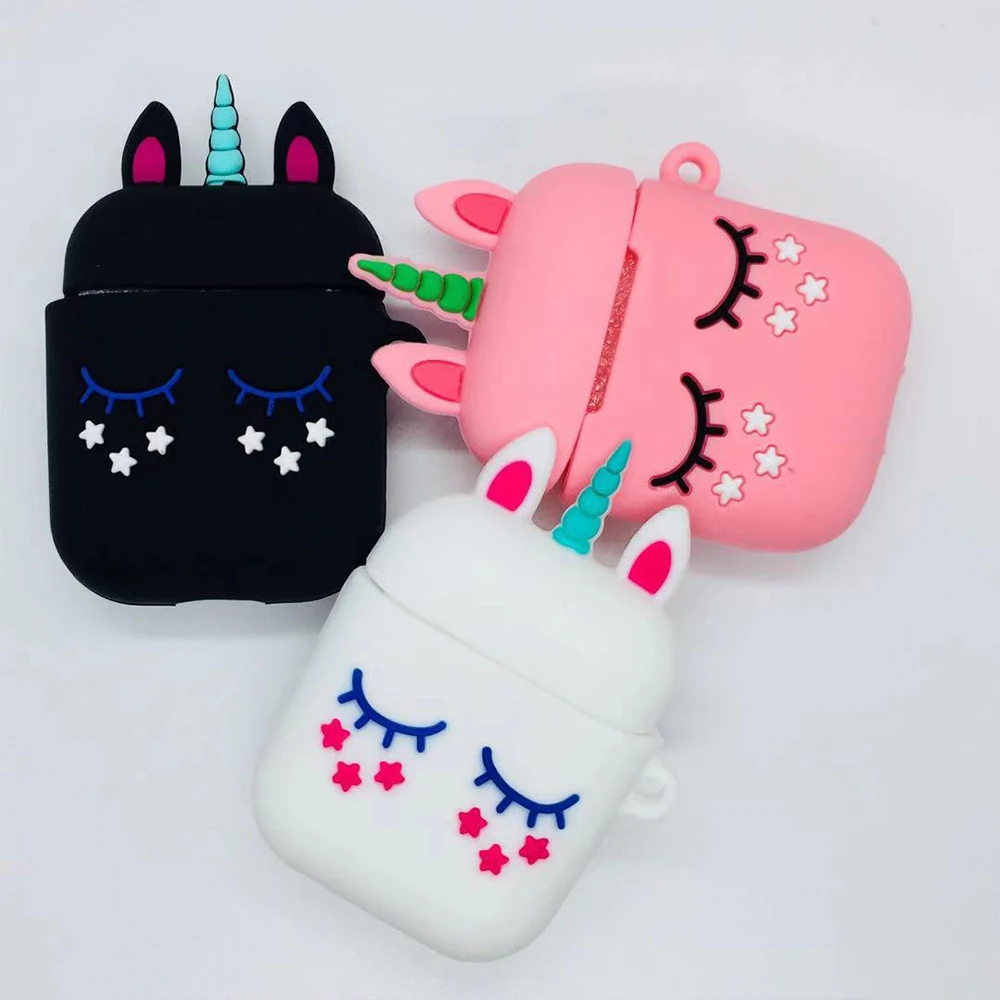 Силиконовый чехол для airpods 2 с милым мультяшным розовым единорогом защитный