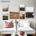 Постер с изображением дома, деревенский пейзаж, скандинавский стиль, настенное искусство, осенний лес, корова, холст, живопись, украшение для гостиной, картина