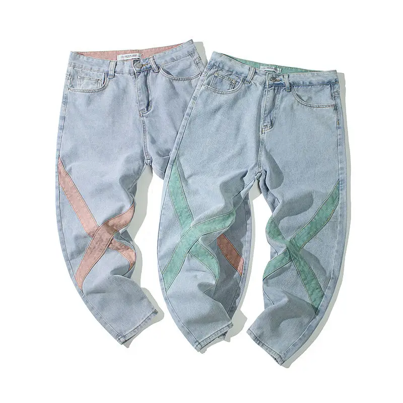 

2020 Men's Street Green/red Color Casual Pants Straight Pants Stretch Slim Fit Cargo Pocket Wash Jeans Biker Denim Trousers