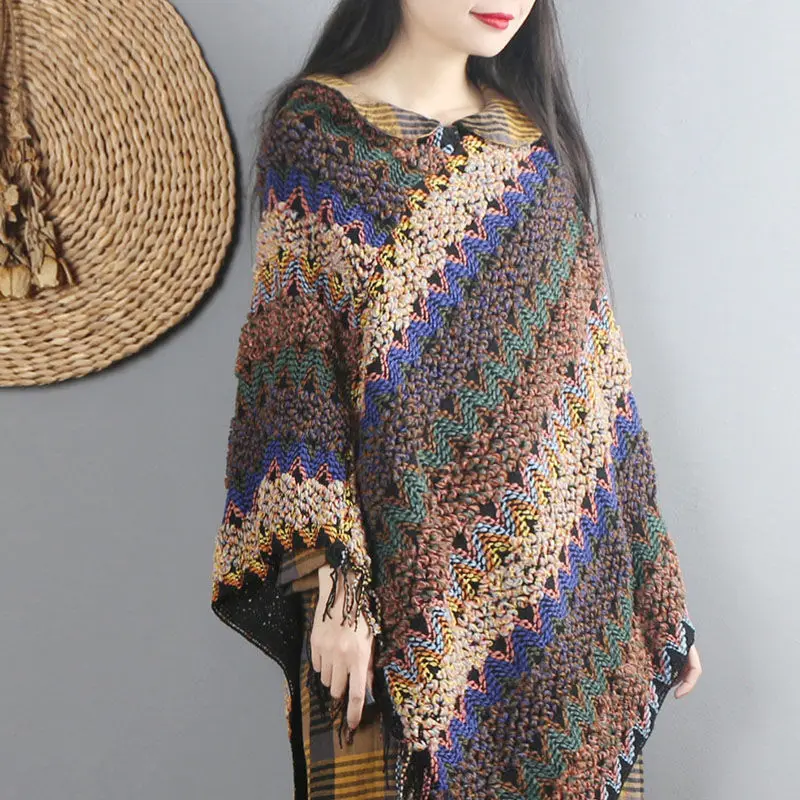 Женский винтажный пуловер в этническом стиле осенне-зимний свободный шарф