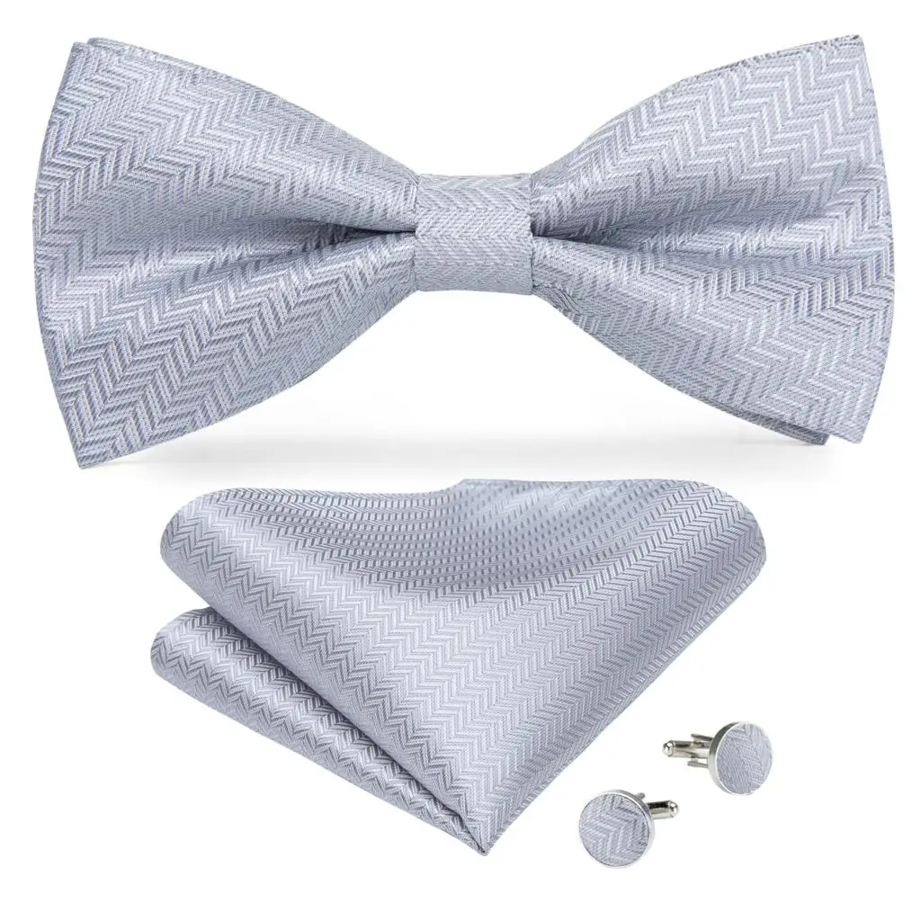 Серебряный однотонный Шелковый самодельный галстук бабочка для мужчин