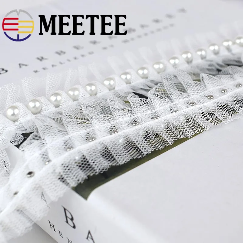 Meetee белые жемчужные кружева сетчатая пряжа складки кружевная отделка лента