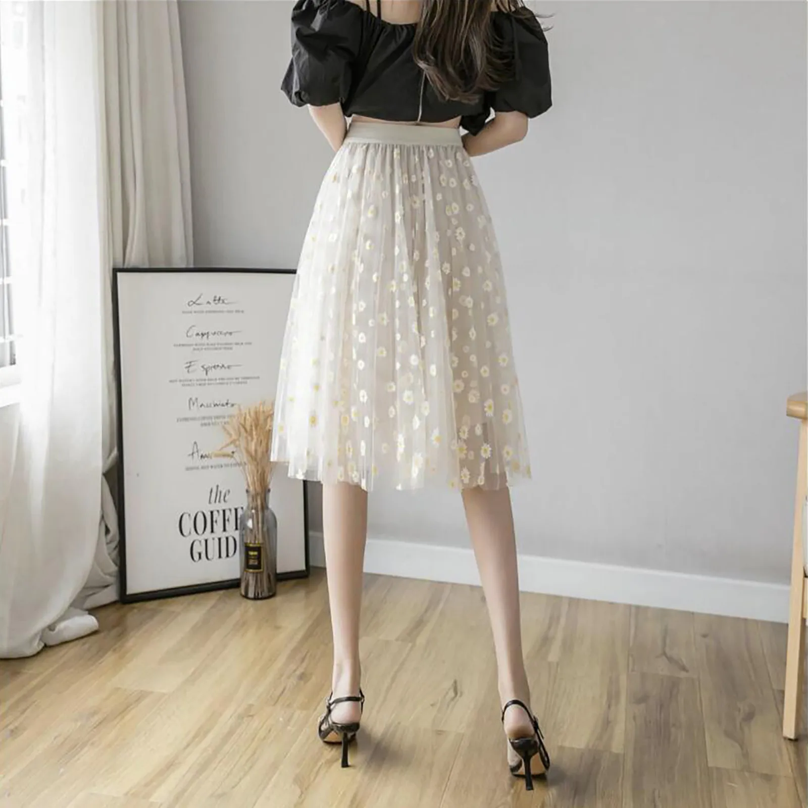 

Women Spring Summer Belt Elastic High Waist Long Mesh Skirt Womens Pleated Lace Patchwork Elastic Waist Skirt Short Skirt#g