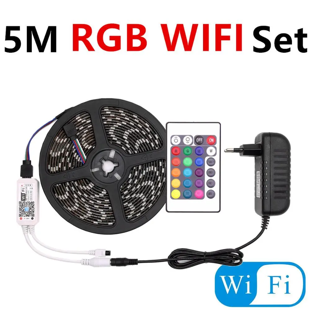 5M RGB WIFI Set RGB Светодиодная лента Водонепроницаемая RGBW DC12V 5050 белый, черный, pcb wifi RGBWW гибкий светодиодный светильник неоновая лента дистанционный Рождественский - Испускаемый цвет: 5M RGB WIFI Set
