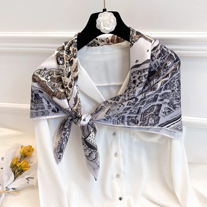 

Женский квадратный шарф с рисунком лошади 90 см, модные шелковые шарфы, Женская шаль для защиты от солнца, тюрбан, шёлковый шарф с завязками, м...
