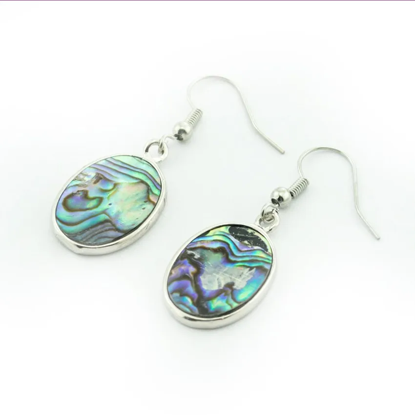 

FYJS Unique Silver Plated Oval Shape Abalone Shell Dangle Earrings for Women Ethnic Style Jewelry