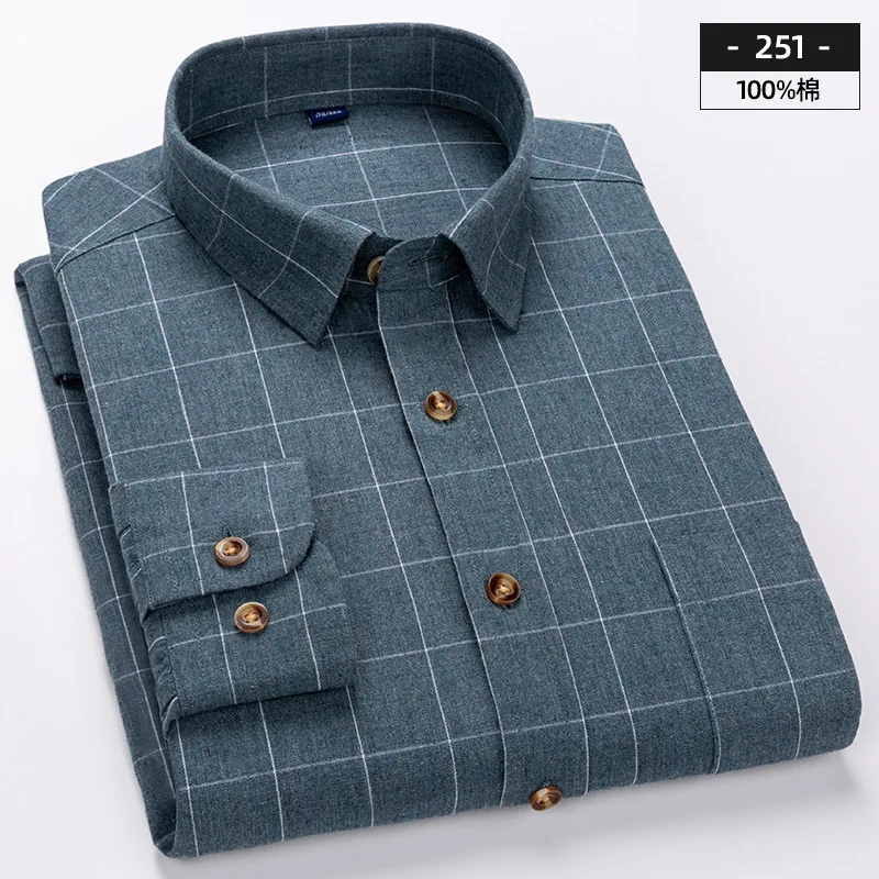 Pure Cotton Long Sleeved Shirts for Men High-grade Color Spinning Business Casual Striped Shirt Plaid Shirt Slim Fit Shirt Men