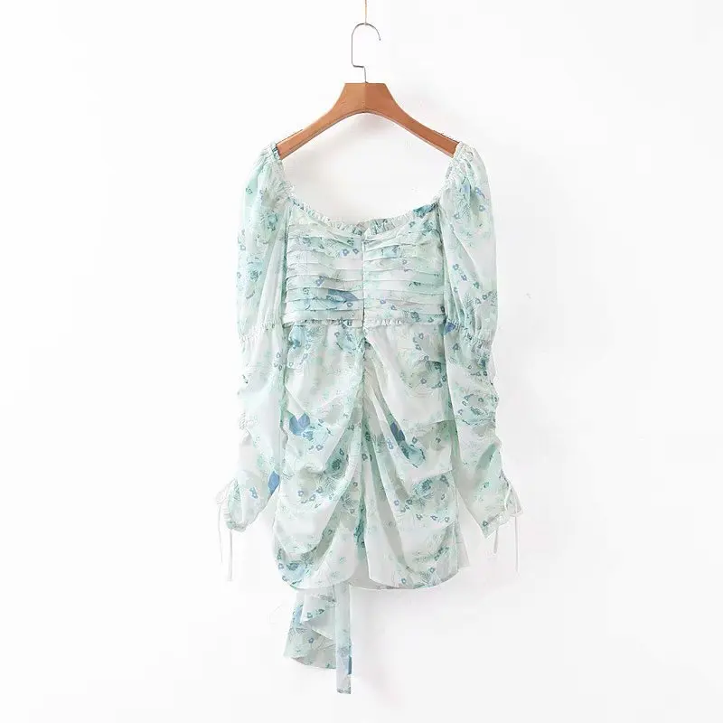 LJPZ85-9158 в европейском и американском стиле с рукавами-буф для девочек пояс