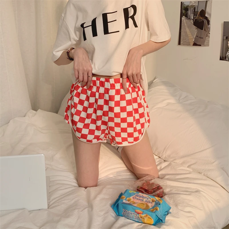 

Fashion High Waist Slim Tights Sexy Stretch Checkerboard Plaid Short Summer Women Hot Pants Exercise Jogging Fitness Swag Casual