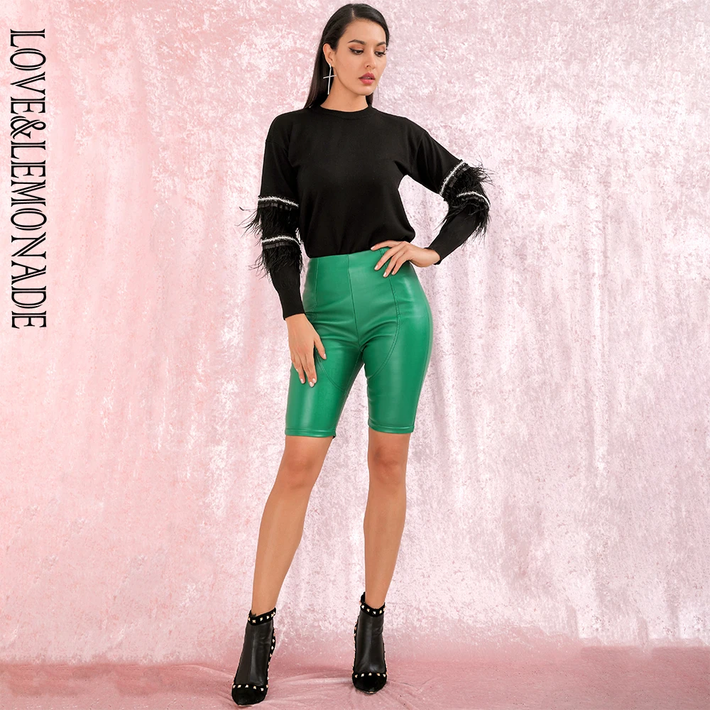 Сексуальные Зеленые эластичные облегающие шорты LOVE &amp LEMONADE из искусственной