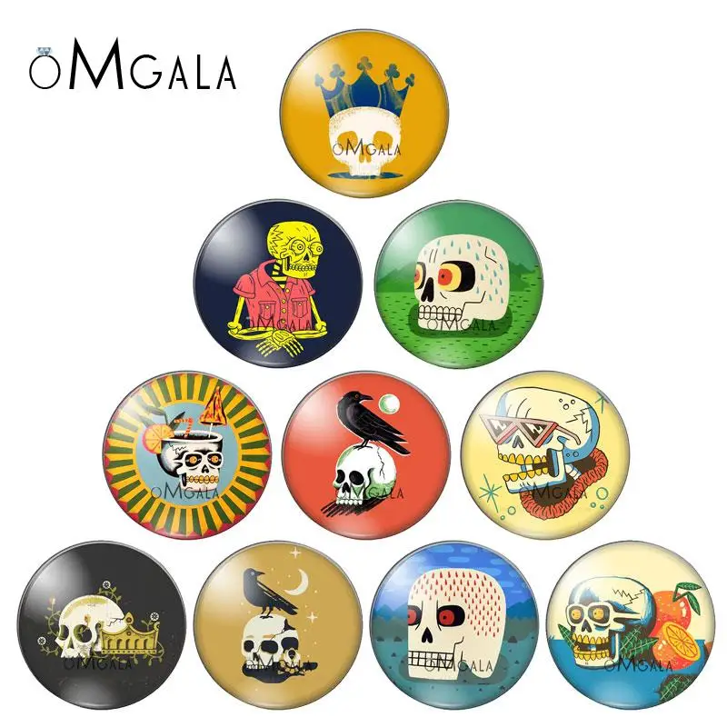 

Летний художественный череп на пляже, иллюстрации 12 мм/14 мм/18 мм/20 мм/25 мм, Круглый Фото стеклянный кабошон, демонстрация плоской задней част...