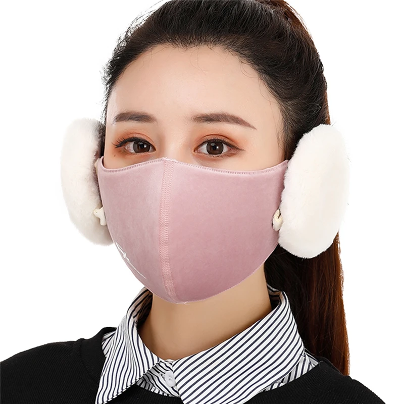 

Winter Warm Face Covers With Ear Cover 2-In-One Men Women Detachable Plush Earmuffs Thickening Riding Masks Face Ear Protectors