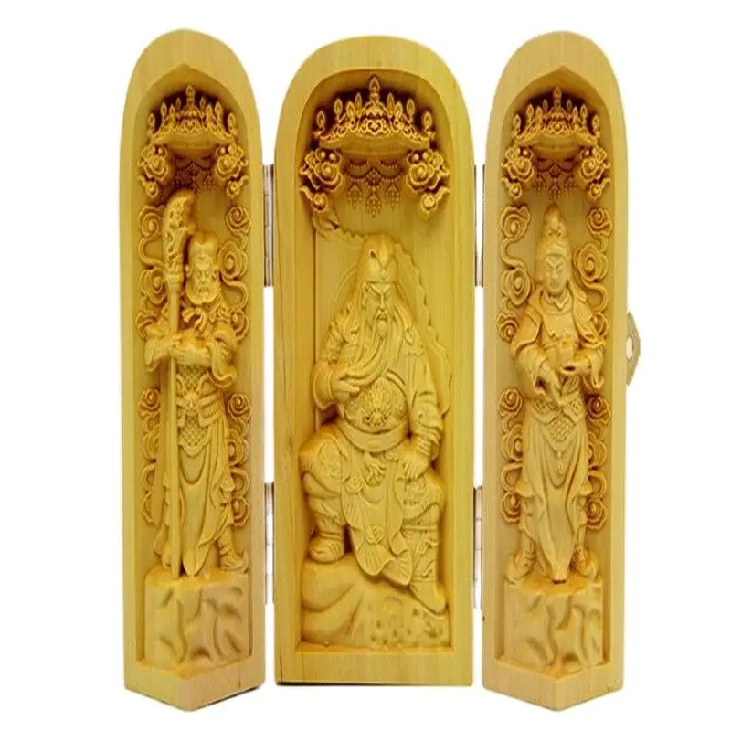 Украшенная 100% Boxwood резная статуя Божия богатства складывающаяся Fortuna Wu Guan | Дом и