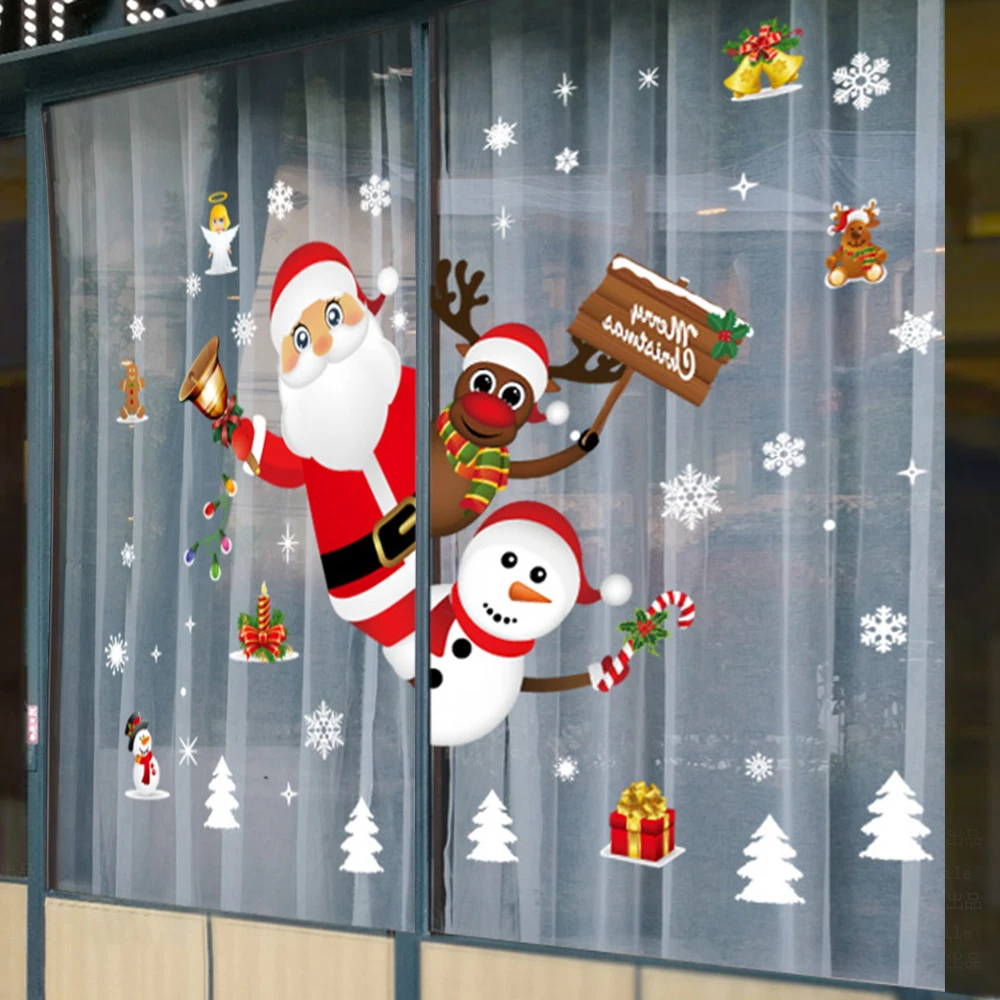Рождественские Съемные Наклейки на стены сделай сам стеклянное окно в магазине
