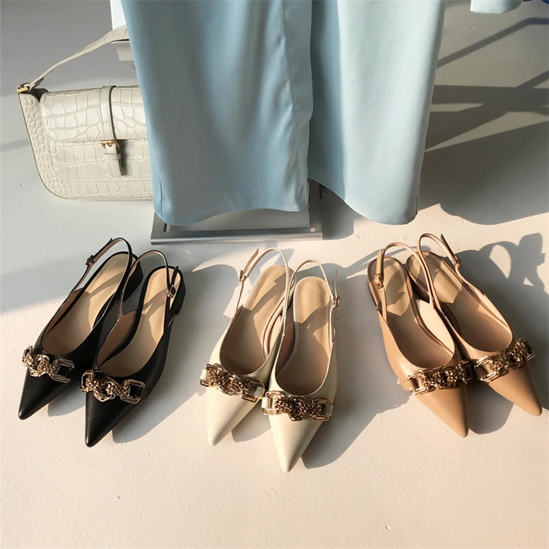 

Meotina Sandals Shoes Women Natural Genuine Leather Sandals Med Heel Shoes Pointed Toe Thick Heel Lady Footwear Summer Black 40
