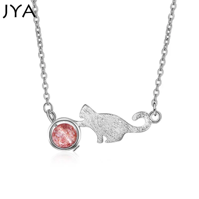 Женское колье с розовым кристаллом клубники медное лунным камнем и котом