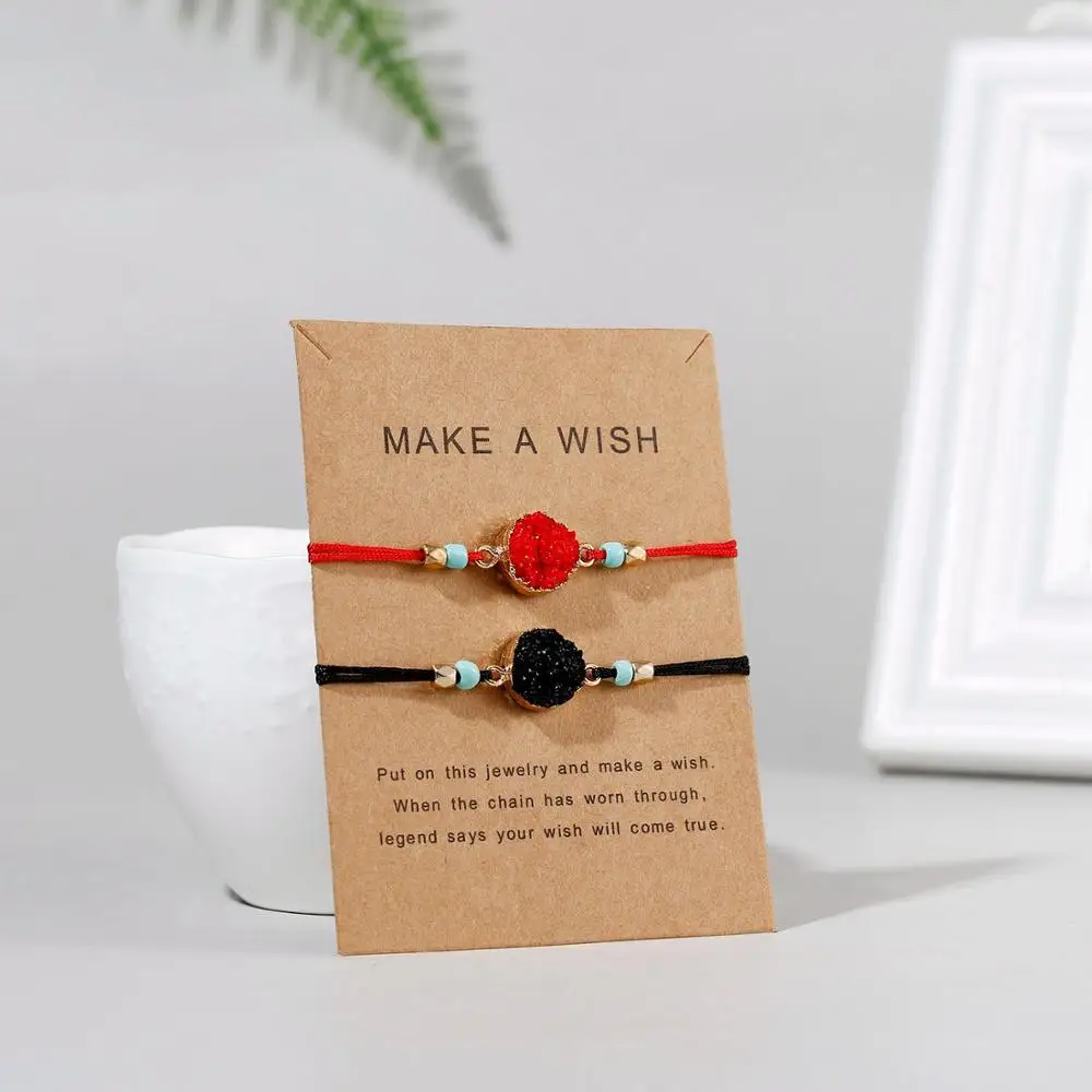 Новый красный черный браслет с цепочкой из веревки карточкой любовь смола кулон