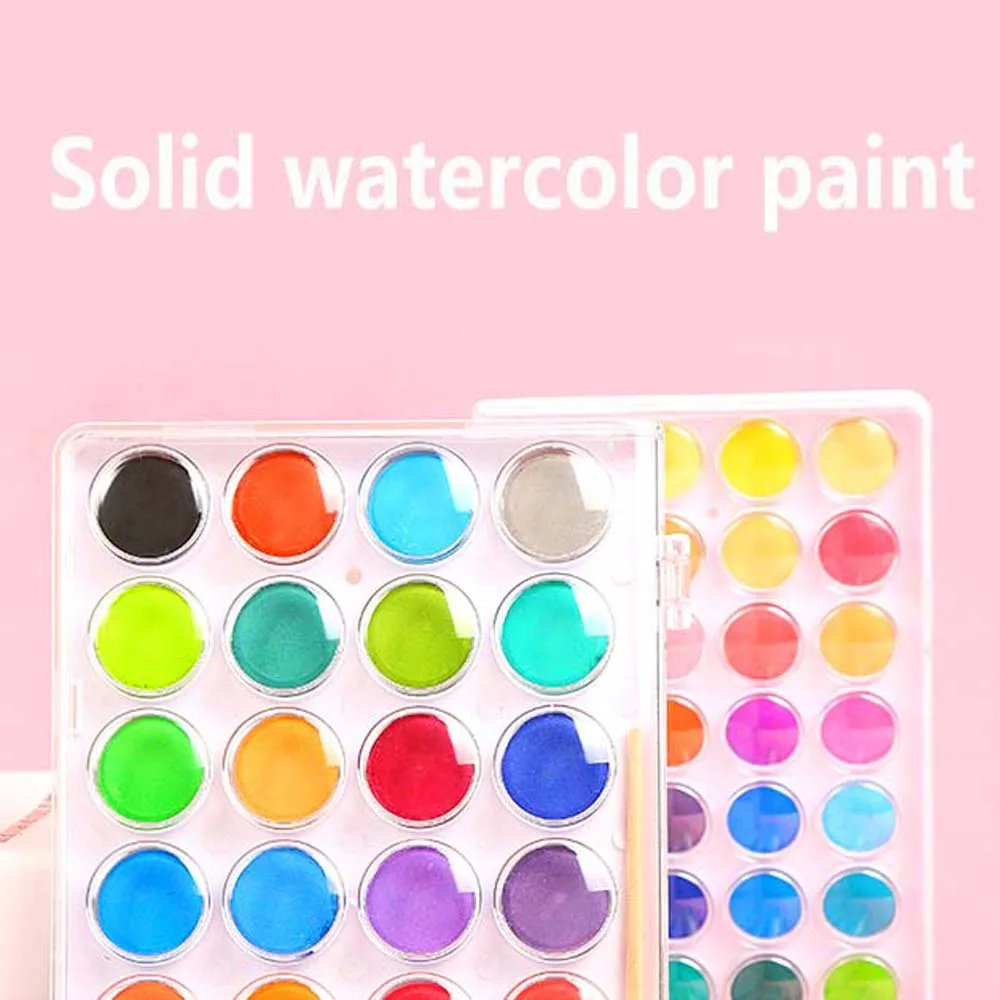 Высококачественная однотонная Акварельная краска с деревянной кисточкой набор