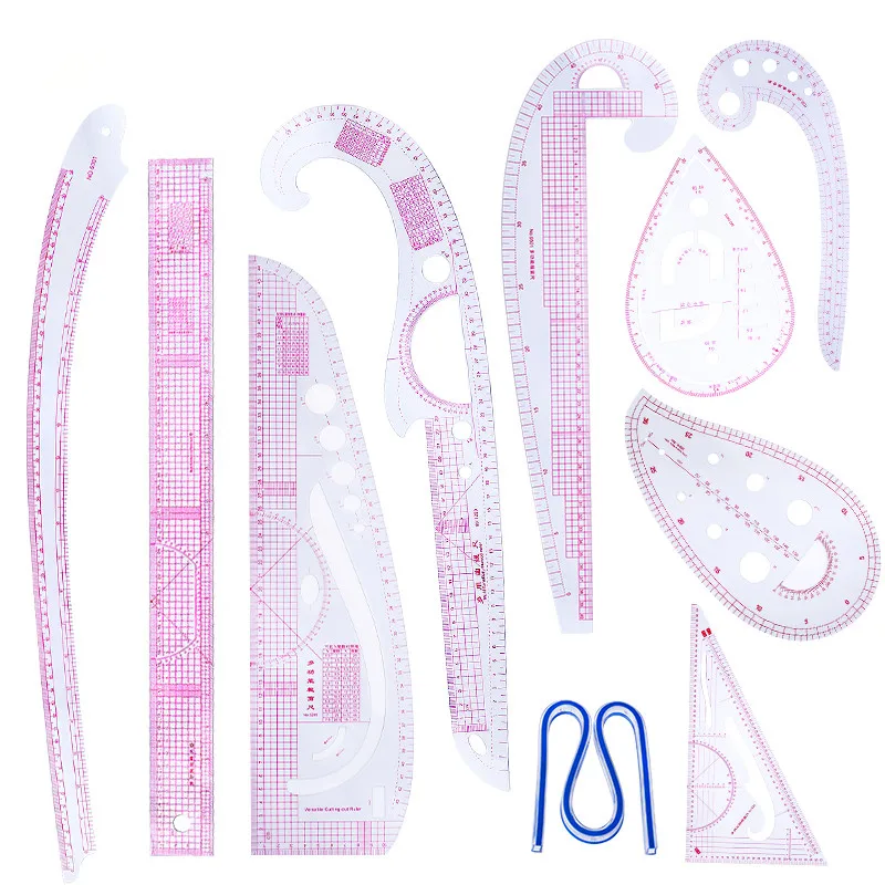 

MIUSIE 10pcs/set Sewing Tailor French Curve Pattern Grading Rulers Drawing Line Measure Clothing Patchwork Design Ruler Set