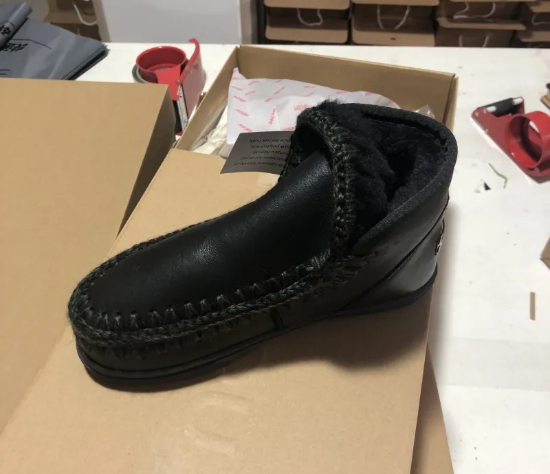 leather black HQFZO Мини кроссовок в эскимосском стиле; женские зимние ботильоны; стильные высококачественные туфли из овечьей кожи, microglitter девушки низкая обувь DHL - Цвет: leather black