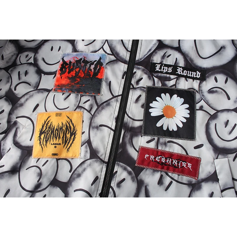 Куртка мужская хипстерская с принтом смайлика Повседневная ветровка в стиле хип