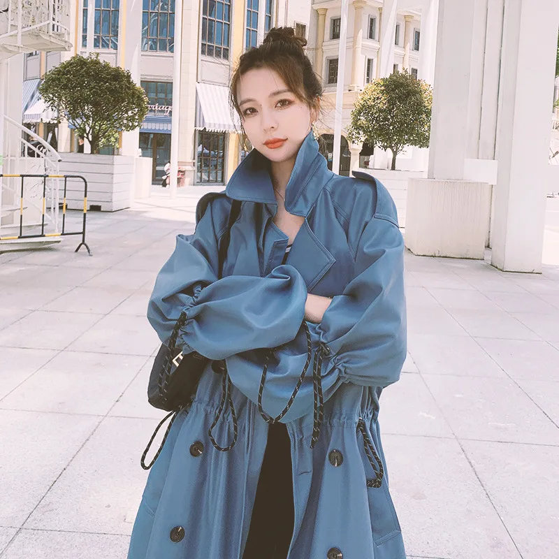 

Korean Style Loose Oversized Women's Trench Coat Double-Breasted Belted Lady Cloak Windbreaker Spring Fall Outerwear M455