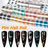 10 rollbox luminous fire flame nail foil set nail art transfer sticker decal yellow blue slider starry papers decoration