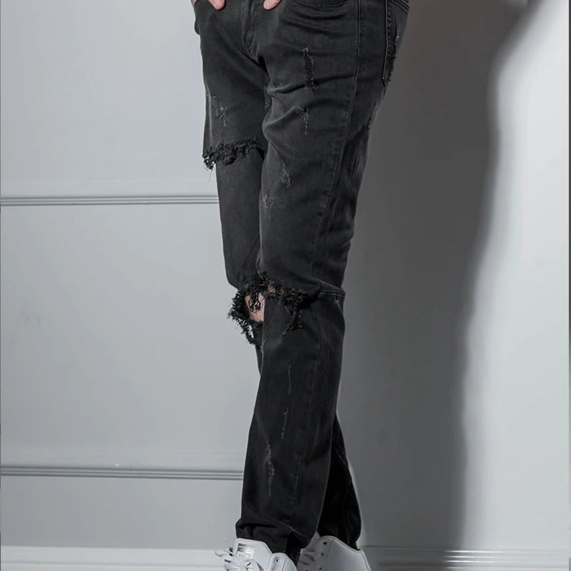 

Hip-hop Tide Brand Retro Men's Casual Feet Slim Hole Jeans Men's Trousers Youth Pants Europe and America Hip-hop Men Jeans Pan