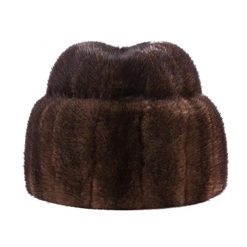 Thick Warm Winter hat Men Real Mink Fur Russian Bomber Hats Outdoor Male Windproof Snow Ski Cap for Dad H52