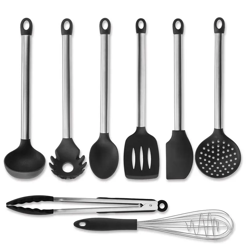 Силиконовая кухонная утварь с ручкой из нержавеющей стали набор 8 предметов
