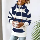 Женская толстовка в полоску с капюшоном, осенне-зимняя водолазка, теплые толстовки с длинным рукавом и принтом, женский топ на шнуровке, пуловеры # M