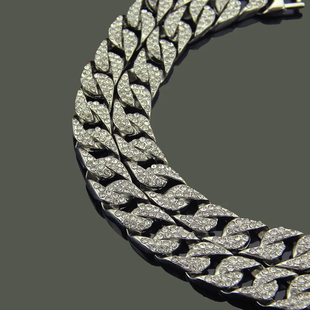 

Hip Hop Rock Chain Necklace for Men Gold Plated Aolly and Rhinestone Cuban Choker for Boys Mulit Size Jewelry Accessories