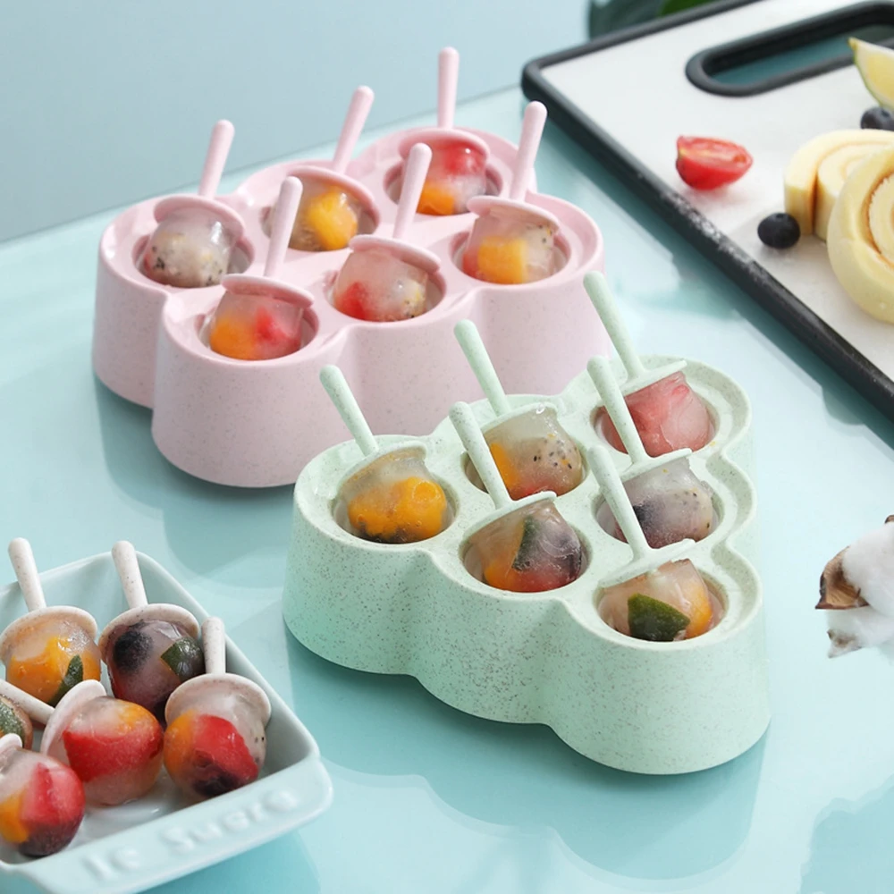 

6 Grids Silicone Ice Cream Mold DIY Mould Popsicle Sticks Fruit Lolly Cube Shape Maker Children Safety Food Plastic Kitchen Tool