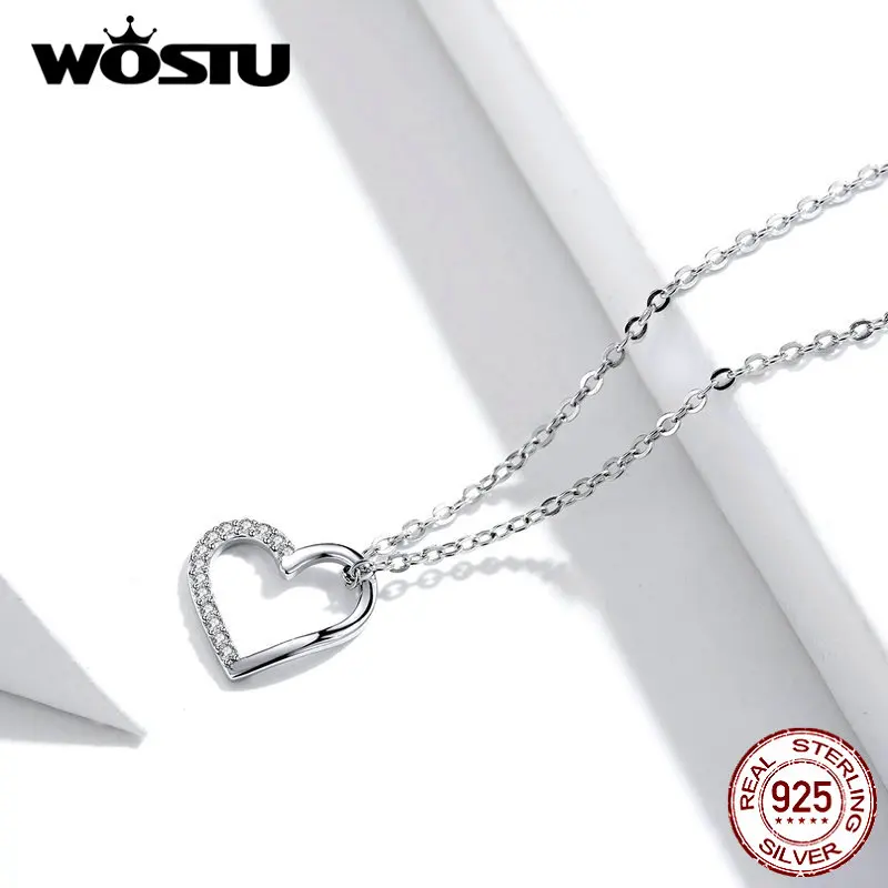 WOSTU 100% Настоящее серебро 925 пробы ожерелье в форме сердца для женщин модное